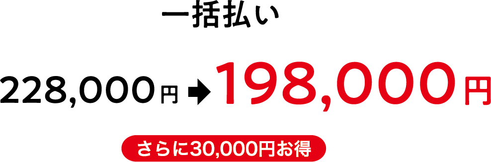 一括払いの場合、228,000円から198,000円 さらに30,000円お得